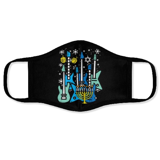 Hanukkah Guitars Chanukah Jewish Rock Rocker Face Masks