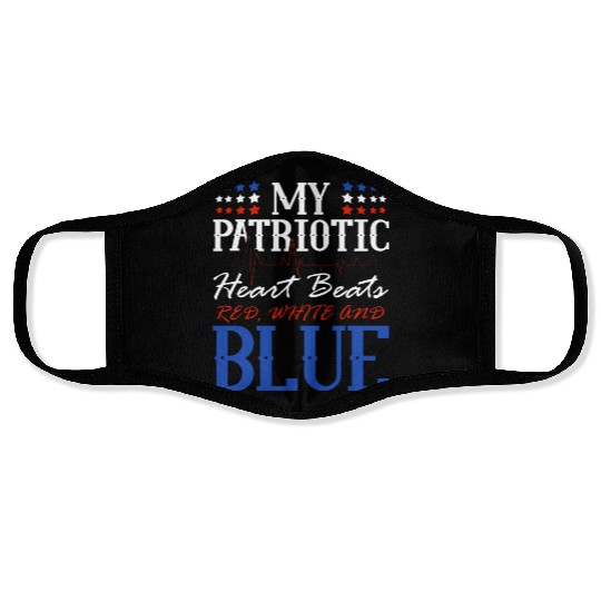 My Patriotic Heart Beats Red White and Blue 4th Face Masks