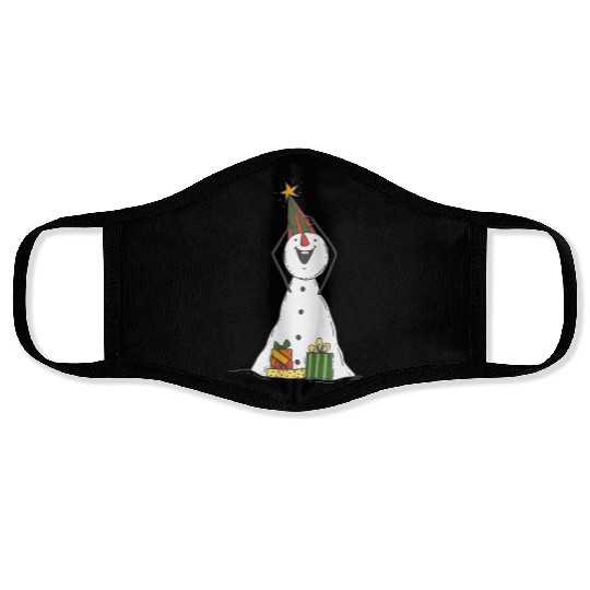 funny snowman with mustache and carrot Face Masks