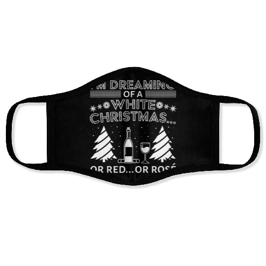 White Christmas Wine Merry Christmas Wine Glass Face Masks