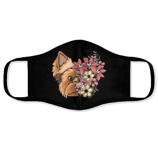 Yorkshire Terrier Dog Yorkie Face Flowers Face Masks