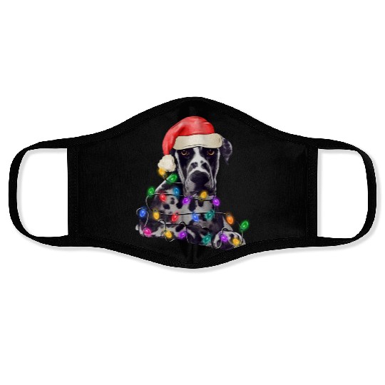 Great Dane Dog Christmas Tree Lights Face Masks