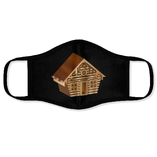 enchanting log cabin in 3D style in wood optics Face Masks