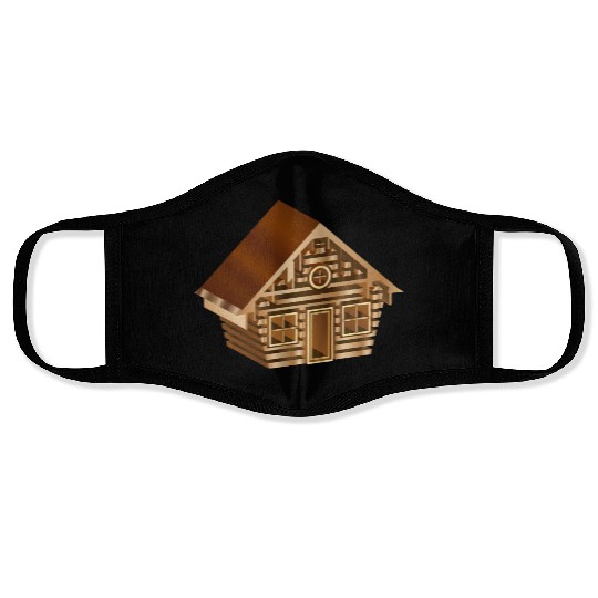 enchanting log cabin in 3D style in wood optics Face Masks