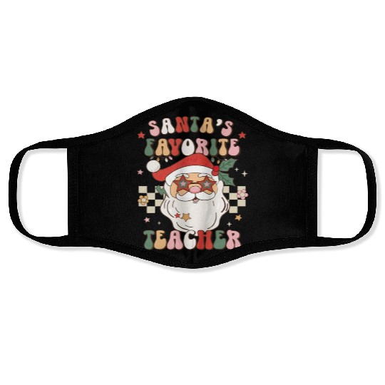 Santa Favorite Teacher Groovy Retro Christmas Face Masks