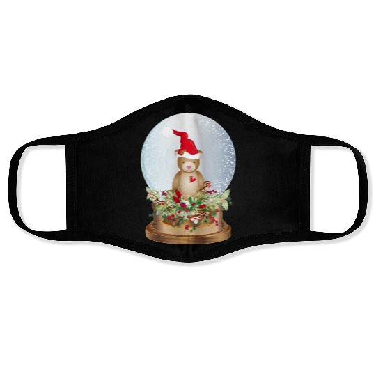 beautiful nostalgic snow globe with teddy bear Face Masks