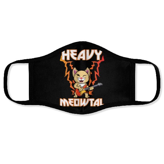 Heavy Meow Metal Music Lover Guitar Kawaii Cat Face Masks