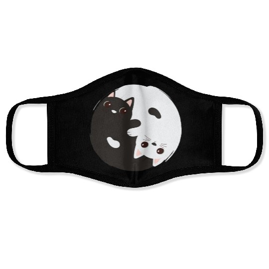 ying yang cat Face Masks