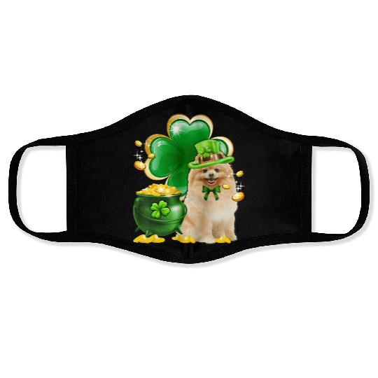 Pomeranian Dog Shamrock St Patricks Day Face Masks