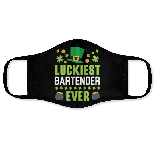 Luckiest Bartender Ever St. Patrick's Saint Pattys Face Masks