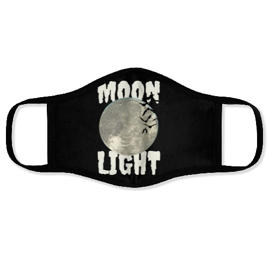 Dark Green Illustrated Moon Light Bat Face Masks