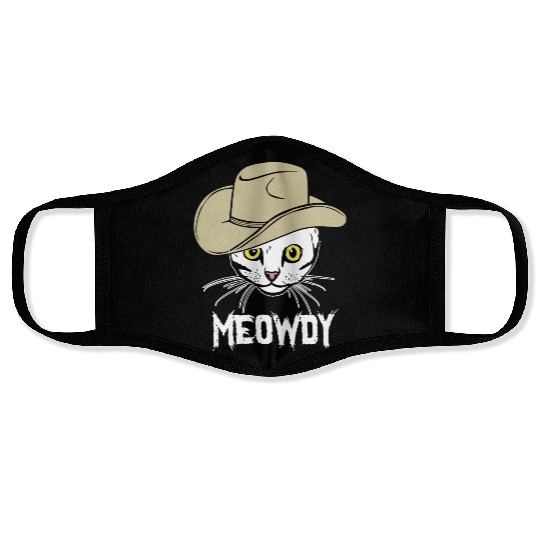 Meowdy Funny Cat Cowboy Hat Design Face Masks