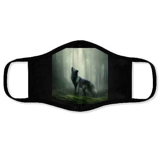 Howling wolf at midnight Face Masks