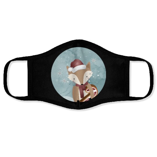 cute fox for Christmas with Santa hat Face Masks