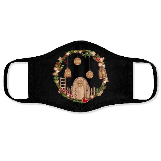 Elf door in Christmas wreath for Christmas Face Masks