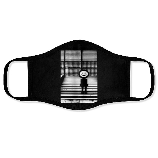 Smiley Face in Face Masks Standing on the Steps Street