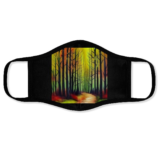 Sunset watercolor forest Face Masks