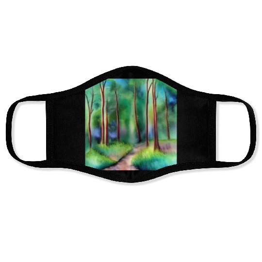 Watercolor Forest Road Face Masks