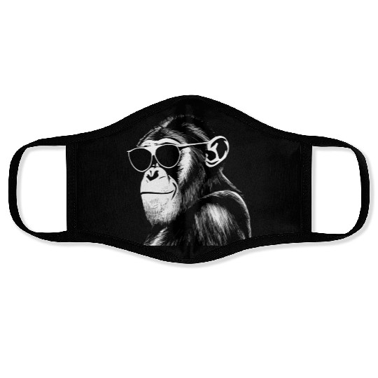 Chimpanzee with sunglasses Face Masks