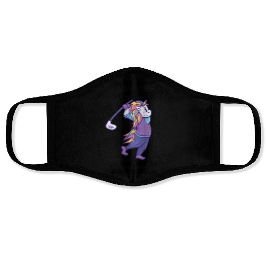 Unicorn on the golf course Face Masks