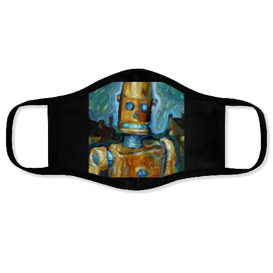 a van gogh painting of a cyberpunk robot Face Masks