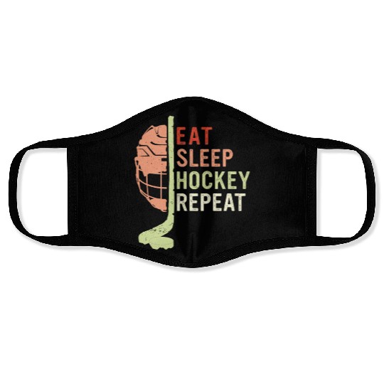 Eat Sleep Hockey Repeat Face Masks