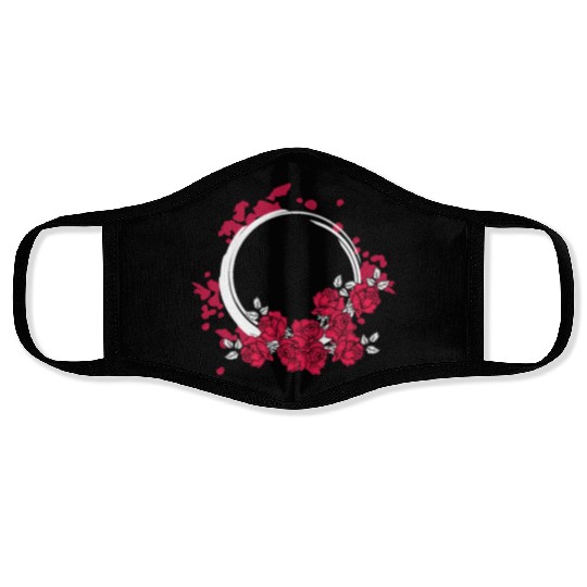 Zen Circle Japanese Roses Flower Bouquet Aesthetic Face Masks