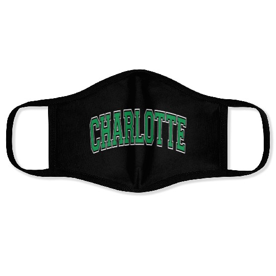 Charlotte Varsity Style Green Text Face Masks