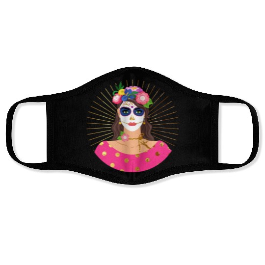 Dia De Los Muertos Face Masks, Little Girl Sugar Skull