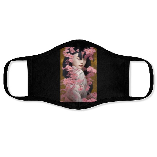 Japanese Geisha Digital Art Print POSTER Style Face Masks