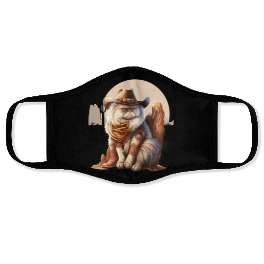 Cat Cowboy Hat meow Cowboy Cat Meme Face Masks