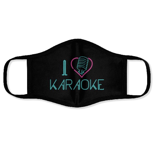Karaoke Singer Heart 80s Retro I Face Masks