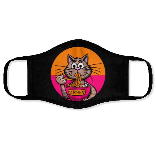 Colorful Ramen Cat Orange and Pink Face Masks