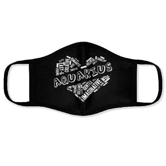Aquarius Heart Word Cloud Doodle Astrology Zodiac Face Masks