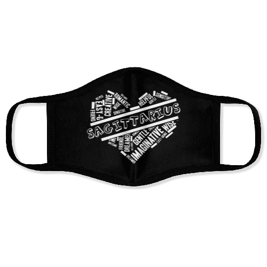 Sagittarius Heart Word Cloud Doodle Astrology Zodi Face Masks