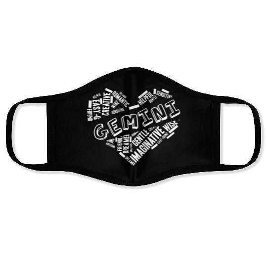 Gemini Heart Word Cloud Doodle Astrology Zodiac St Face Masks