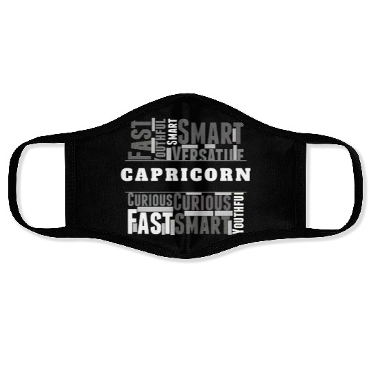Capricorn Zodiac Star Sign Word Cloud Square Monoc Face Masks