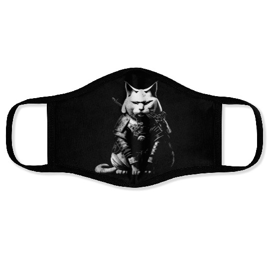 cool samurai cat Face Masks