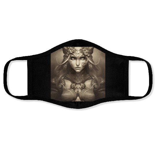 Warrior princess wearing gothic plate dark fantasy Face Masks