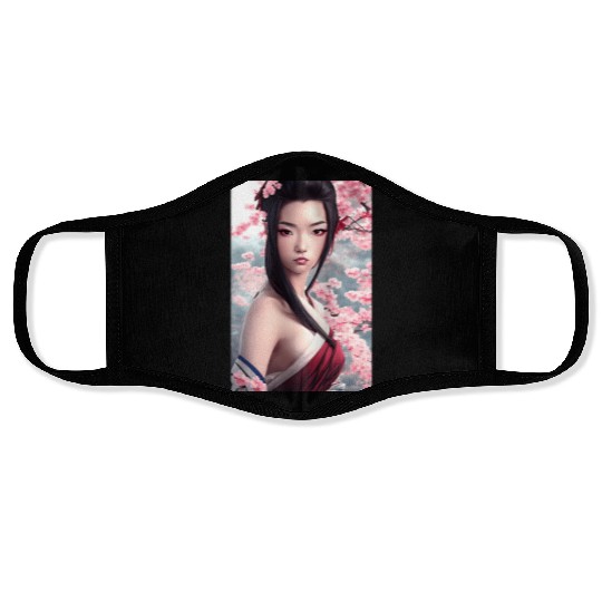 japanese geisha woman Japan wallart sakura pink Face Masks