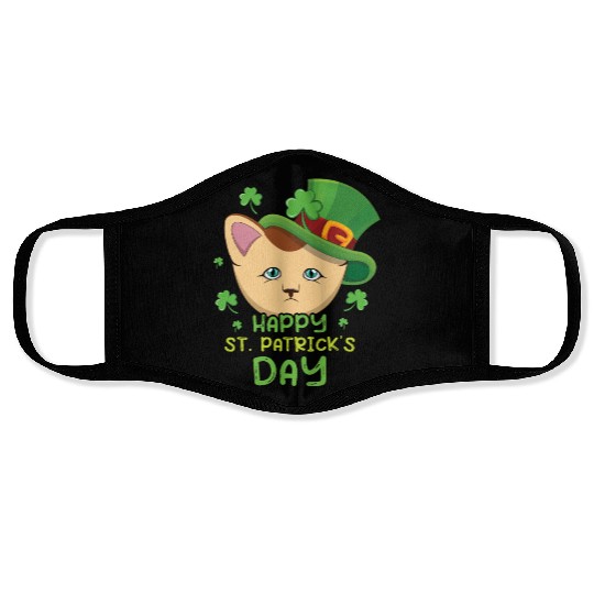 Kawaii Cat Happy Saint Patrick Day Face Masks