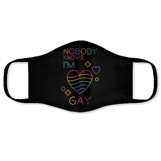 Nobody Knows I'm Gay LGBT Pride Month Rainbow Colo Face Masks