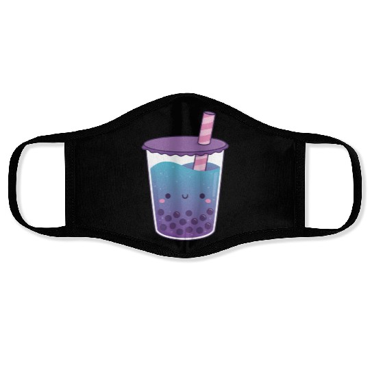 Cute Galaxy Butterfly Pea Flower Boba Tea Doodle Face Masks