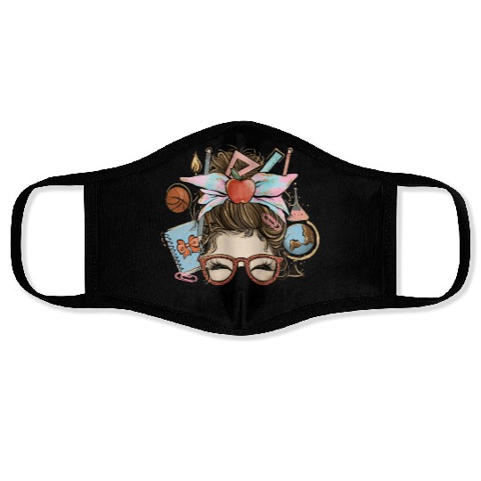Messy Bun Teacher Life Sublimation Face Masks