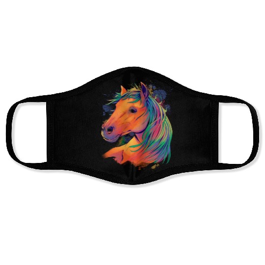Horse head with colorful mane Face Masks