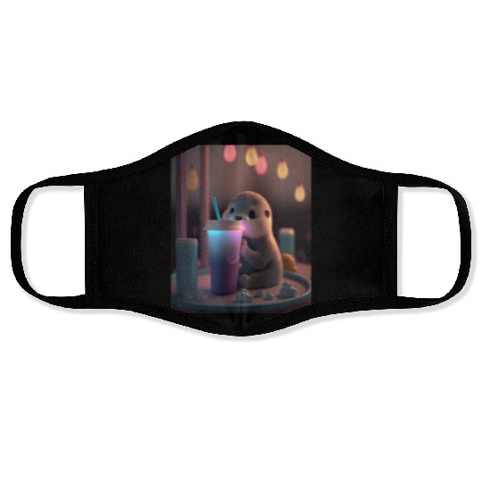 Kawaii Otter Pet Otter Drinking Boba Tea Face Masks