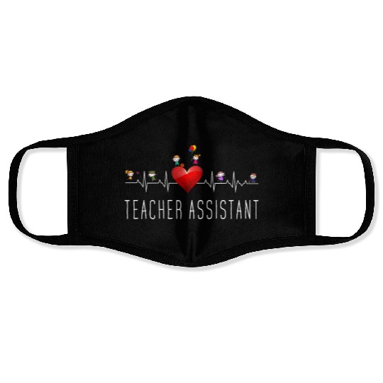 Teacher Assistant Heartbeat Kindergarten Face Masks