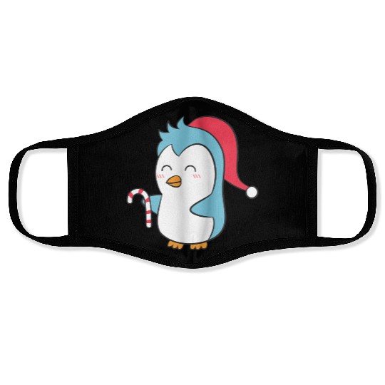 Cute Penguin with Christmas Hat and Candy Cane Face Masks