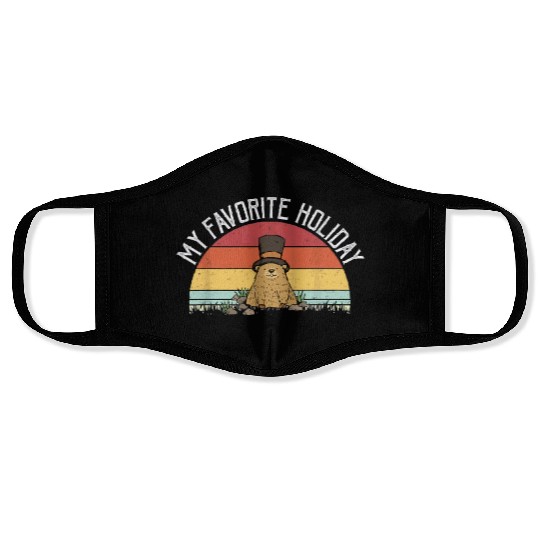 Retro Groundhog Day Gifts Groundhog Day Face Masks