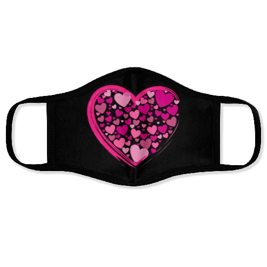 Cute Pink and Lilac Hearts in a Big Pink Heart Face Masks